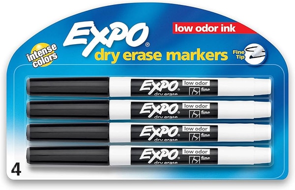 Expo Dry Erase Markers Fine Black 4Ct